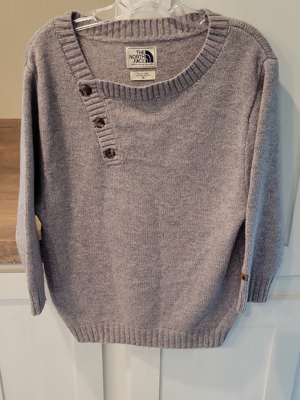 The North Face Women's Grey Button-Detail Crewneck Sweater